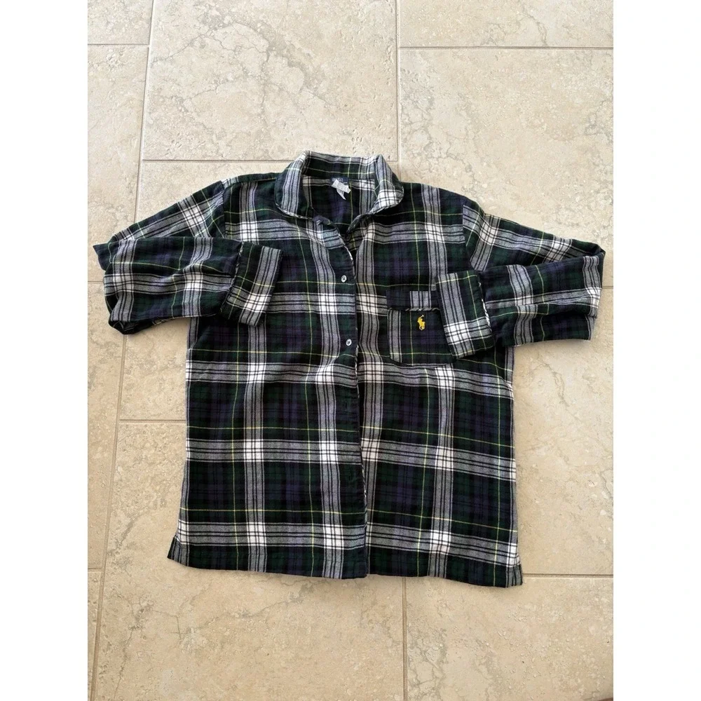 Polo Ralph Lauren Men's Cotton Blue Green Plaid Long Sleeve Sleep Shirt